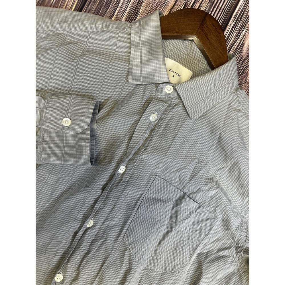 Billy Reid Shirt Gray Plaid Lightweight Cotton Long Sleeve Button Up Mens Medium